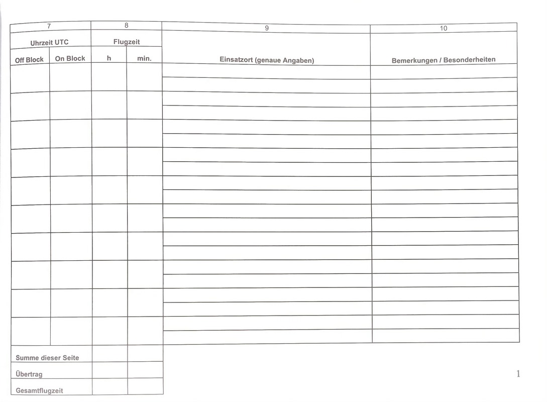 Flugbuch zur Dokumentation von Copter-Einsätzen