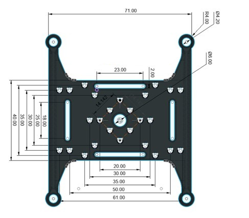 DJI Matrice 300 | universale OSDK Top Montageplatte Ansicht mit Lochmaße