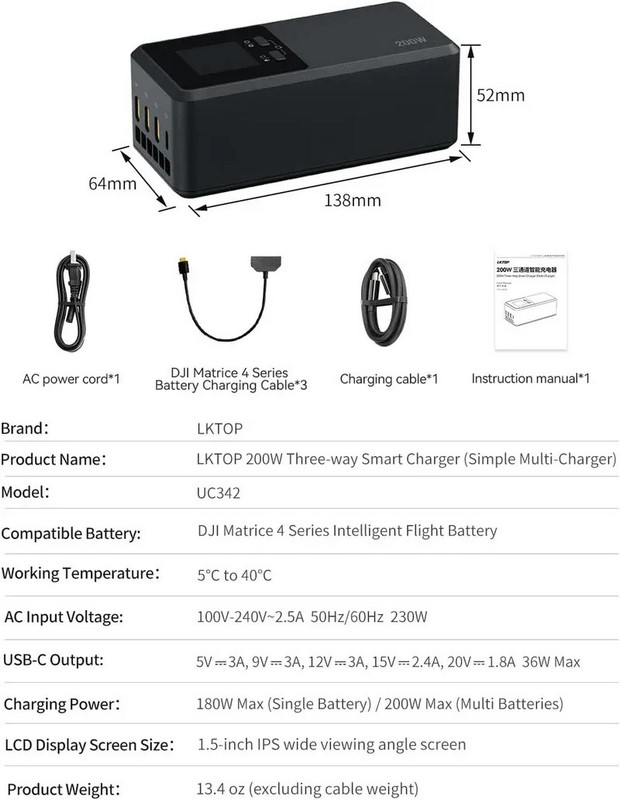 DJI Matrice 4E/4T | LKTOP Matrice 4E/T Lader für 3 Akkus + Sender 200 Watt