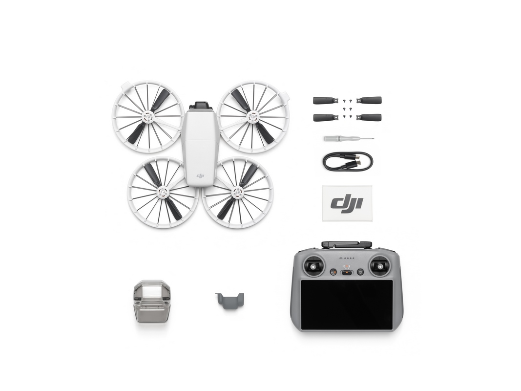 DJI Flip mit DJI RC 2 Fernsteuerung mit Bildschirm, Ersatzpropellern und Kabel
